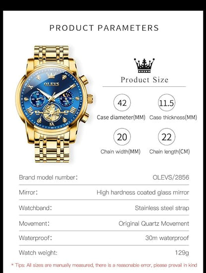 OLEVS Watches Men Waterproof Luxury Big Face Mens Watch Stainless Steel Quartz Analog Dress Watches for Men Luminous Multifunction Man Watch Relojes De Hombre