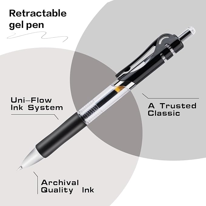 30pcs Black Retractable Gel Ink Pens for Journaling, 0.5mm pens fine point smooth writing pens for Office school