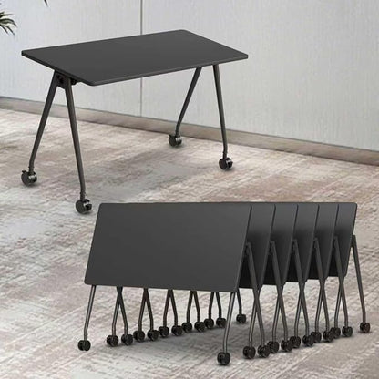Folding Conference Table, Rectangular Conference Room Tables, Mobile Modular Training Table, Solid Steel Frame,Thickened Panel,for Offices,Meeting Room,Offices andSchools (6, A-Black, 47in)