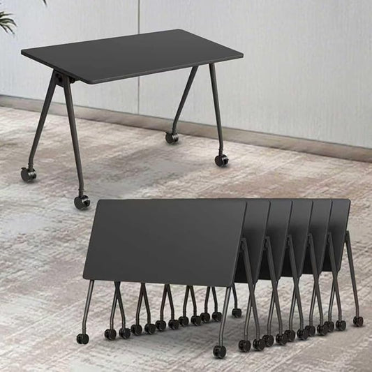 Folding Conference Table, Rectangular Conference Room Tables, Mobile Modular Training Table, Solid Steel Frame,Thickened Panel,for Offices,Meeting Room,Offices andSchools (6, A-Black, 47in)