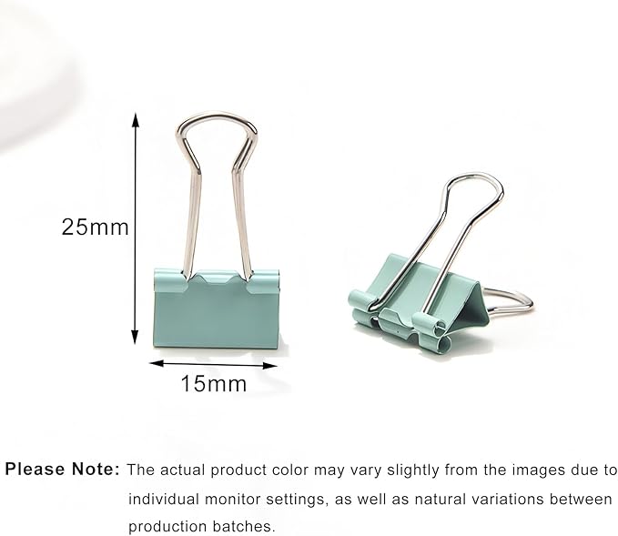 100 Pack Mini Light Green Binder Clips 5/8 Inch (15 mm), Colored Little Paper Clamps, Small Tiny Micro Size Paper Clips for Office Home School Business 0.6"