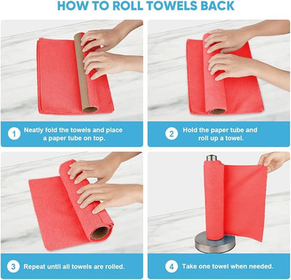 AIDEA Microfiber Cleaning Cloth, 165 Sheets(3 Roll), Micro Fiber Cloth for Cleaning Car, Reusable Paper Towels, Red Shop Rags for Automotive, Mechanic, Workshops, House,11×9"