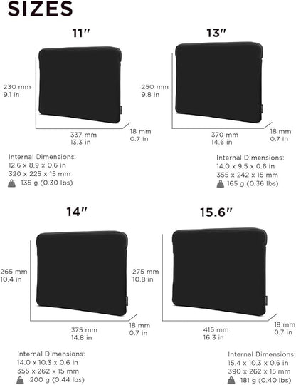 Lenovo Basic Laptop Sleeve 14 Inch Notebook/Tablet Compatible with MacBook Air/Pro Neoprene Material - Soft Fleece Lining - Zippered Top Opening - Black