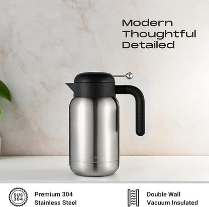 Aura Thermal Coffee Carafe - Vacuum Insulated Stainless Steel Tea Pot & Water Pitcher, Keeps Drinks Hot or Cold, BPA-Free, Beverage Dispenser Thermos - 51 oz Stainless