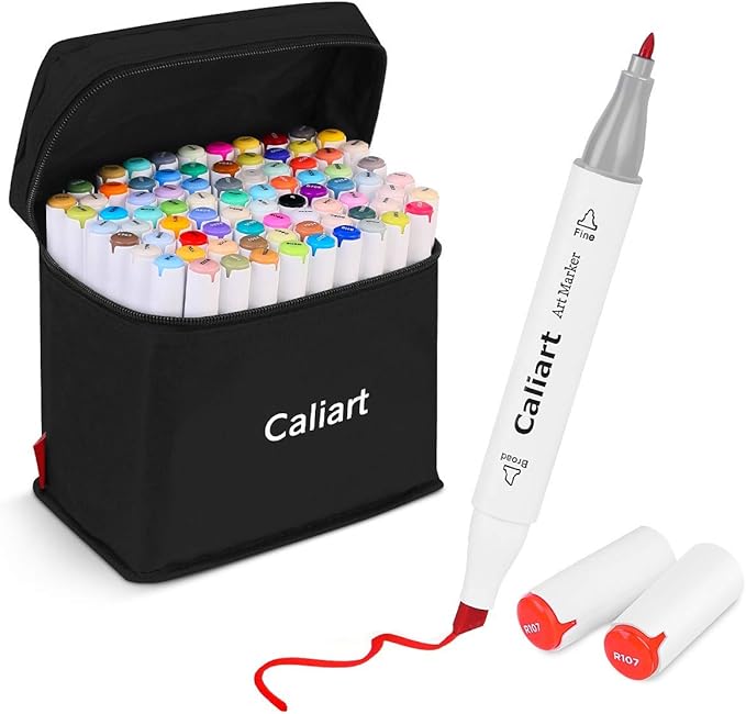 Caliart Alcohol Based Markers, 81 Colors Artist Drawing Markers Set Dual Tip Fine & Chisel Permanent Colored Art Pens, Christmas Gifts for Teen Girls Boys Kids Adults Coloring Book Illustration