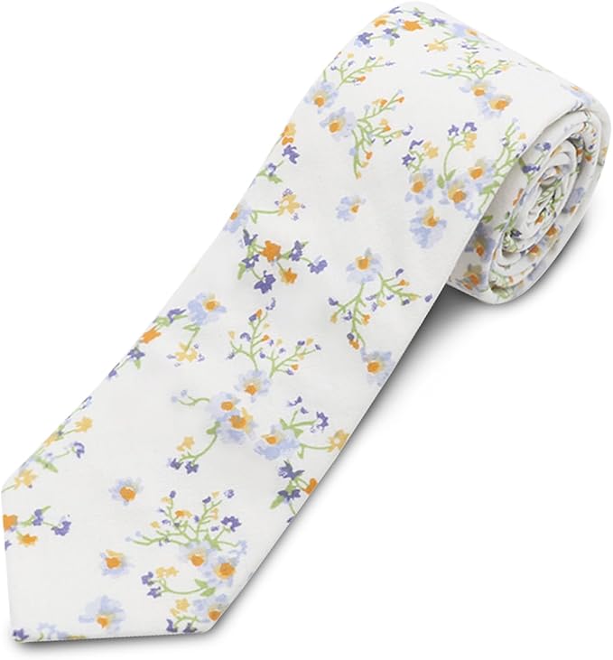 Cotton Floral Ties for Men 2.76" Men's Skinny Tie Linen Flower Printed Neck Tie for Wedding Dating Party