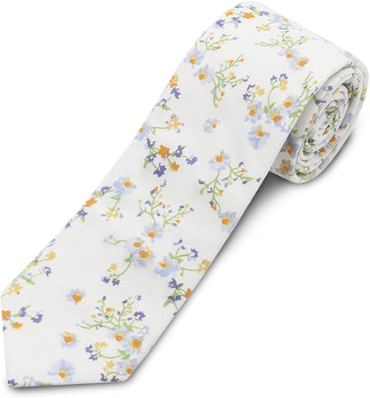 Cotton Floral Ties for Men 2.76" Men's Skinny Tie Linen Flower Printed Neck Tie for Wedding Dating Party