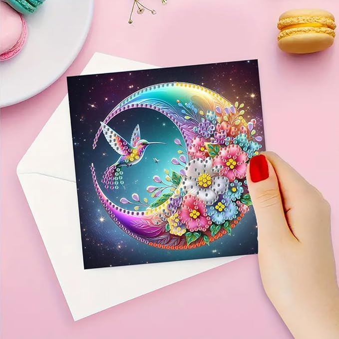 12pcs Diamond Art Painting Postcards with Envelope, Hummingbird Pattern Daily DIY Handmade Greeting Cards Wishing Cards for Special Occasion Festival Craft Gift