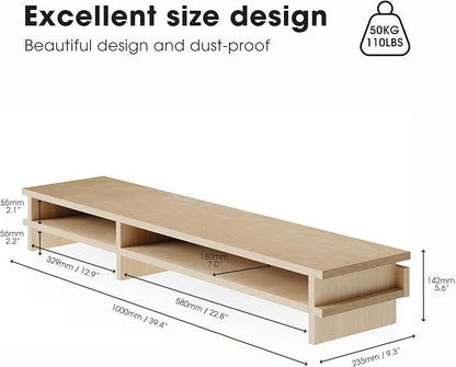 Fenge Dual Monitor Stand, 39.4in Wood Monitor Riser for 2 Monitors, 2 Tiers Desk Shelf with Cable Mangement for Top of Desk, Computer Stand for Laptop, PC, Printer