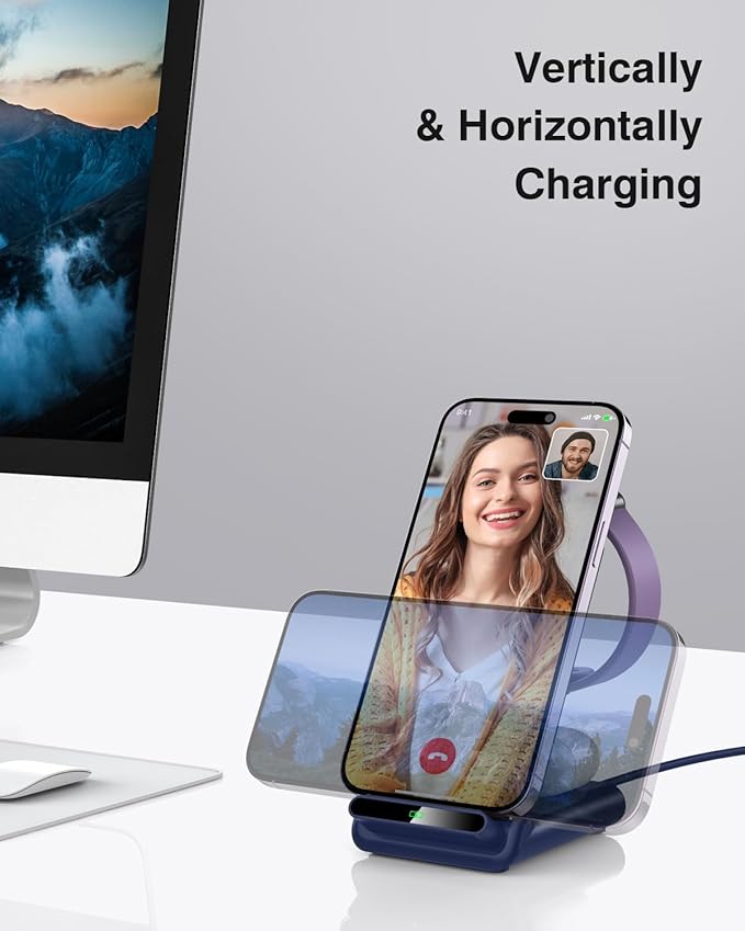 Wireless Charging Station,3 in 1 Charging Stand Made for Apple Watch Ultra 11 10 9 8 7 6 SE 5 4 3,Fast Wireless Charger Made for iPhone 17/Air/16/15/14/13/12/11,for AirPods Pro 3(with Adapter) (Blue)