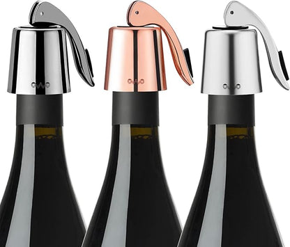 OWO Stainless Steel Wine Bottle Stopper, Reusable Wine Saver with Silicone Seal, Decorative Bottle Sealer, Keeps Fresh (Triple colors, 3 Pack)