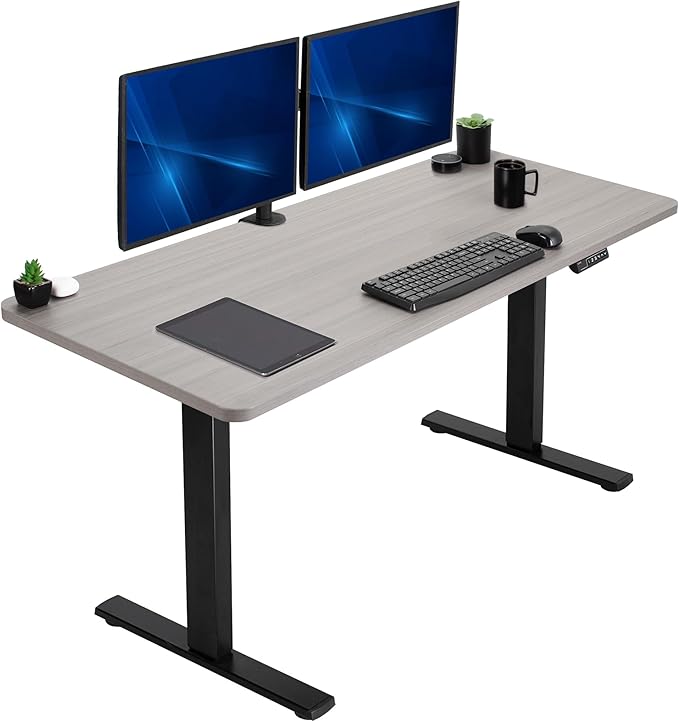 VIVO Electric 60 x 24 in Standing Desk, Memory Height Adjustment, 1B Series, One-Piece Dark Gray Top, Black Frame, DESK-KIT-1B6G