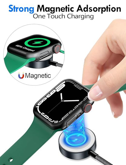 1Pack Multi Charging Cable Cord for Travel Essentials,Apple Watch Charger,iPhone Charger,[3-in-2] Type C/Lightning Cable Portable Designed for iWatch,iPhone 17-8,Galaxy S25-21,AirPods,iPad-1.5M Black