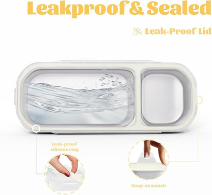 Stainless Steel Snack Containers for Kids Adults, 2 Pack 2 Compartment Metal Snack Containers Box with Lid, Reusable Food Storage Container, Leak Proof, Grab and Go