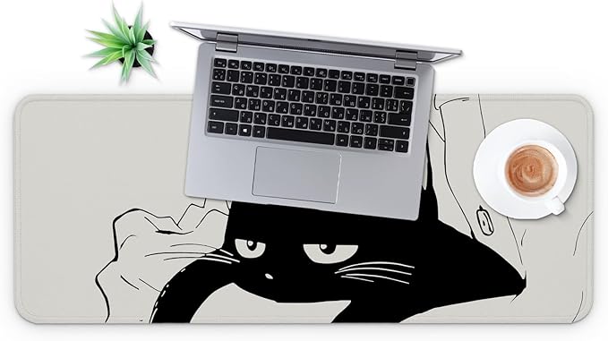 MAY FLOWER Large Gaming Mouse Pad, Full Keyboard Mat, Long Laptop Mousepad, Computer Mouse Mat for Home and Office, Anti-Slip Rubber Base, 31.5 x 11.8 Inches (Black Cat)