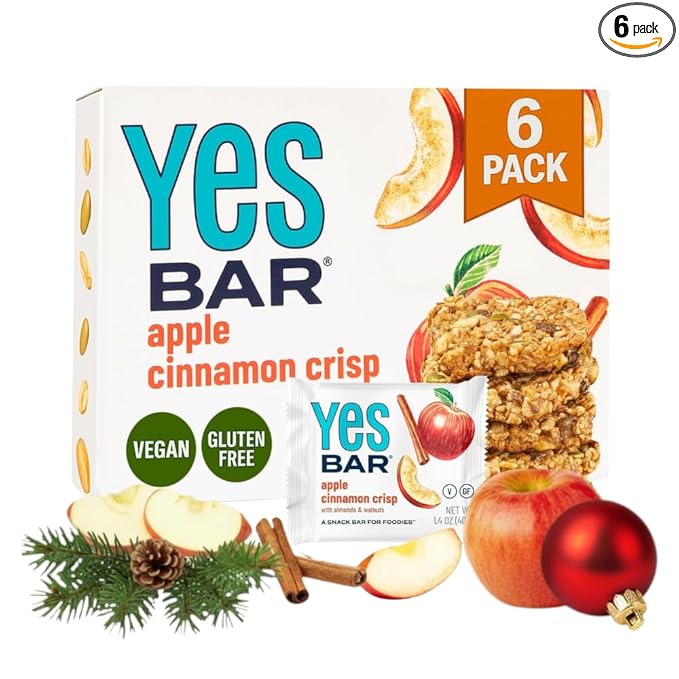 The YES Bar Apple Cinnamon Crisp – Plant Based Protein, Decadent Snack Bar – Vegan, Paleo, Gluten Free, Dairy Free, Low Sugar, Healthy Snack, Breakfast, Low Carb, Keto Friendly (Pack of 6)