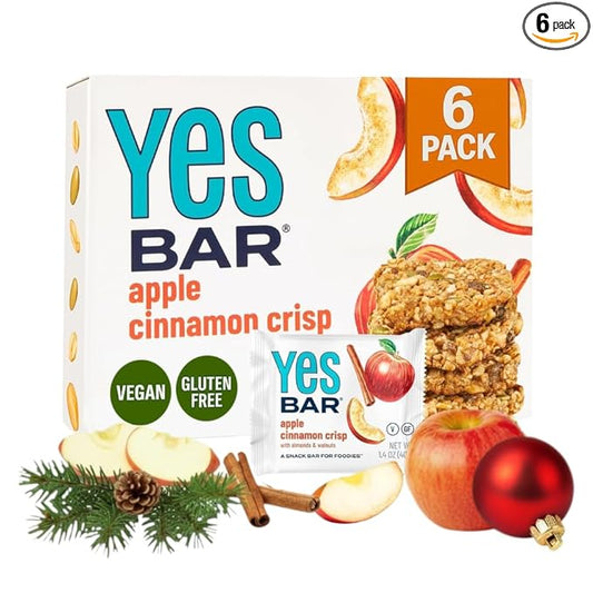 The YES Bar Apple Cinnamon Crisp – Plant Based Protein, Decadent Snack Bar – Vegan, Paleo, Gluten Free, Dairy Free, Low Sugar, Healthy Snack, Breakfast, Low Carb, Keto Friendly (Pack of 6)