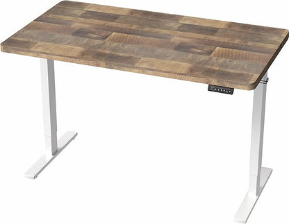 VIVO Electric 43 x 24 in Standing Desk, Memory Height Adjustment, 1B Series, One-Piece Reclaimed Wood Top, White Frame, DESK-KIT-1W4P