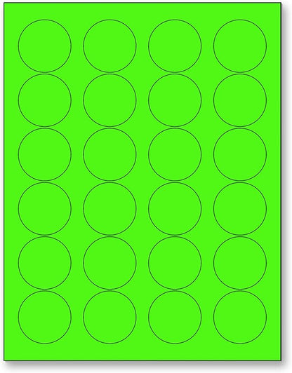 NextDayLabels - 8-1/2 x 11 Neon Color High Light Fluorescent Labels for Laser & Inkjet Printer (Green Fluorescent, 1.66" Round - 24 Per Page | 600 Labels)