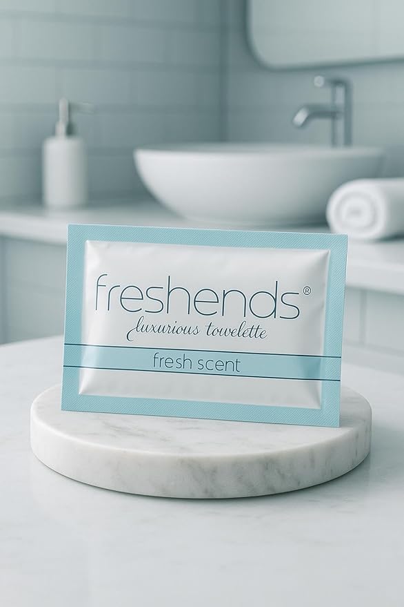 Freshends Flushable Individually Wrapped Wipes – 300 Bulk Pack Luxurious Towelettes, Guest Bathroom Essentials for Weddings, Restaurants, Bars & Clubs – Olive, Travel-Size, Disposable