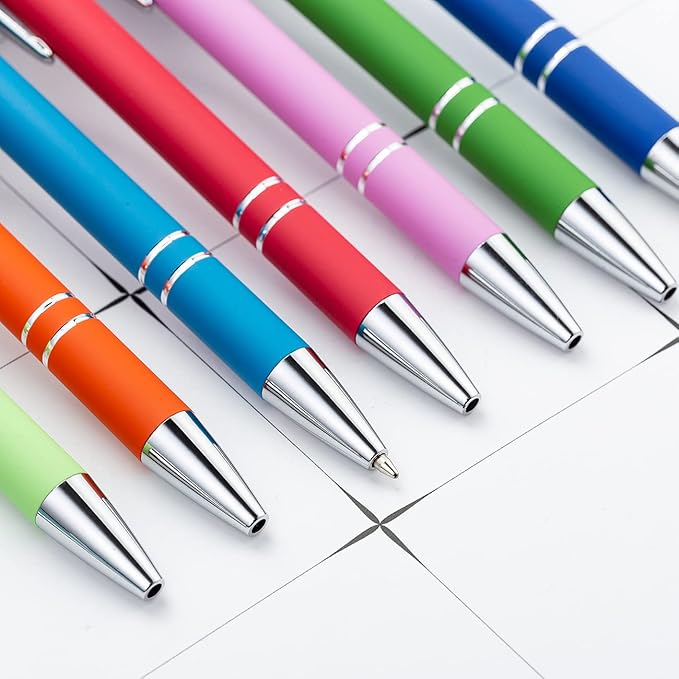 PASISIBICK 8 Pieces Ballpoint Pens with Stylus tip, 2-in-1 Stylus Retractable Ballpoint Pen, Metal Stylus Pen for Touch Screens, 1.0 mm Black Ink