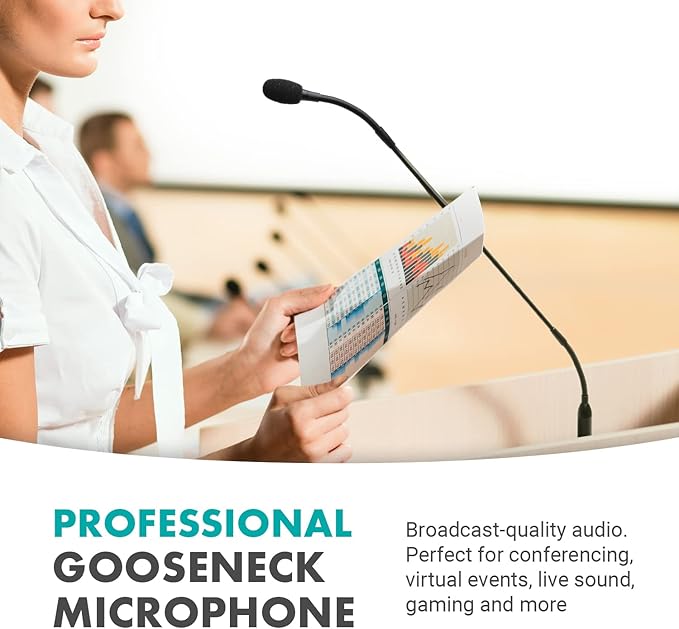 Movo GM-7 Professional 18-inch Gooseneck Microphone and USB Interface Base with RGB Lights, Gain, Mute - Podium Microphone with Stand for Streaming, Meetings, Lectures - USB Mic for Mac and PC