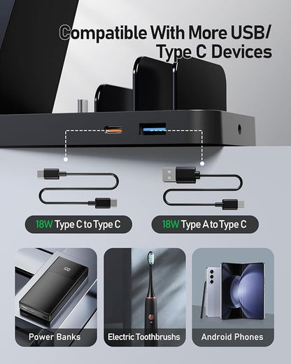 5 in 1 Samsung Charging Station, Android Wireless Charger for Samsung Galaxy S26 Ultra/S25/S24/S23/S22/S21, Chargers Stand for Galaxy Watch Ultra/7/6/5, Galaxy Buds 2/2 Pro, Black