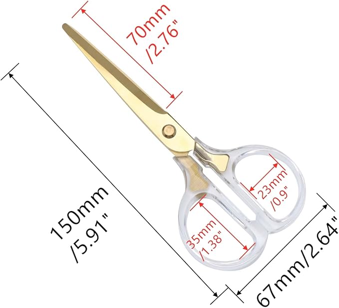 AxeWoodz 6" Gold Acrylic Scissors Small Craft Scissors Stainless Steel Blade with Clear Acrylic Handle Office Scissor