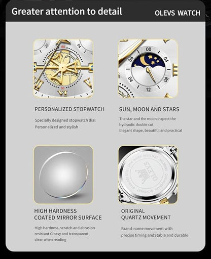 OLEVS Watches Men Waterproof Luxury Big Face Mens Watch Stainless Steel Quartz Analog Dress Watches for Men Luminous Multifunction Man Watch Relojes De Hombre
