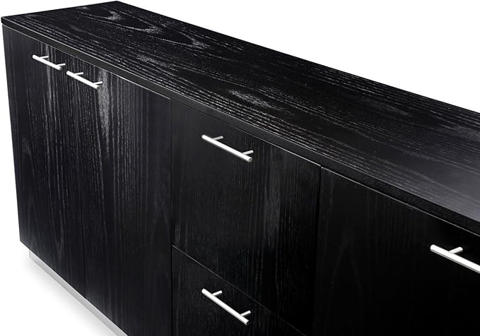 ZURI Furniture Reagan Modern Polished Storage & Filing Cabinet Credenza - Black
