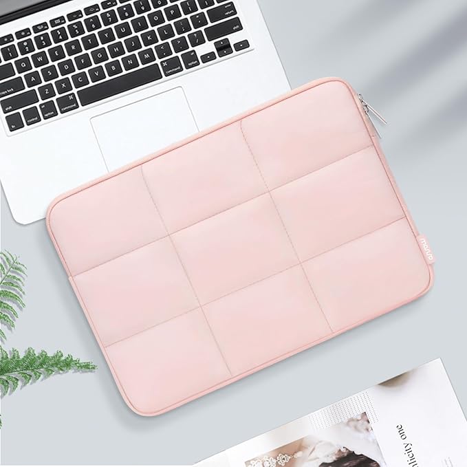 MOSISO 15-15.6 inch Laptop Case, 16 inch Puffy Laptop Sleeve Compatible with MacBook Pro 16 M4 M3 M2 M1, HP, Dell, ASUS, Lenovo Notebook, Rectangle Quilted Puffer Computer Bag for Women, Pink