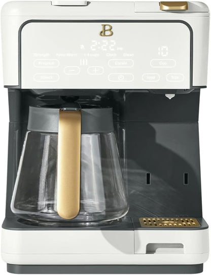 Beautiful Multi-Brew Coffee Maker – 12-Cup Carafe & Single-Serve Pod or Grounds, Iced Coffee Mode, Programmable Touch Display, Includes Filters (White Icing)