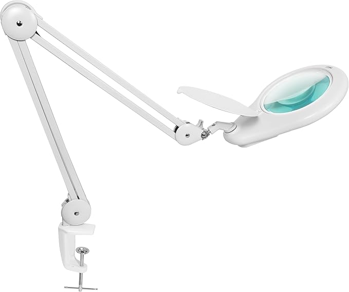 Neatfi Elite XL HD Super LED Magnifying Lamp with Clamp – 7” Glass Lens, 6500K Daylight, Glare-Free, Adjustable Arm, Lamp for Reading, Sewing, Crafting (7 Inch Lens, White)