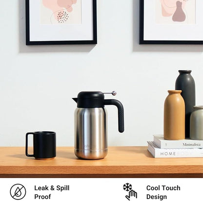 Aura Thermal Coffee Carafe - Vacuum Insulated Stainless Steel Tea Pot & Water Pitcher, Keeps Drinks Hot or Cold, BPA-Free, Beverage Dispenser Thermos - 51 oz Stainless