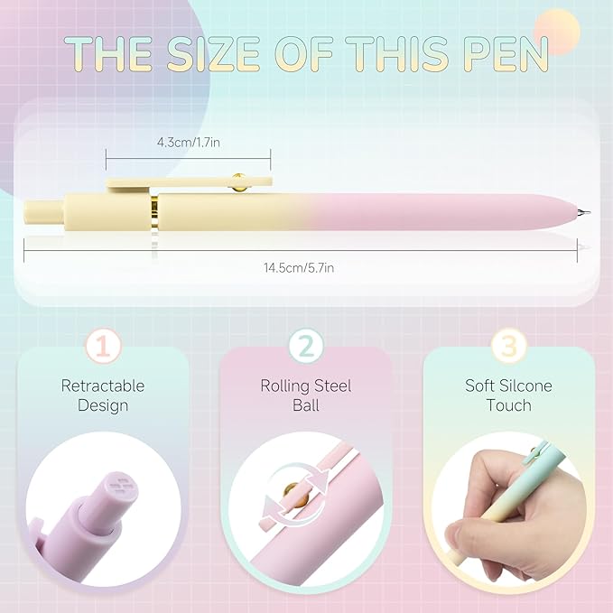 Gel Pens, 6 Pcs 0.5mm Fine Point Smooth Writing Pens Japanese Cute Pens, High-End Series Black Ink Pens for Journaling Note Taking, School Office Supplies for Women Men (6 Pcs Ombre)