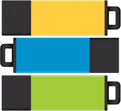 Centon DataStick Pro2 USB 2.0 Flash Drive 16GB x 3, Yellow, Blue, Green (S1-U2T04-16-3)