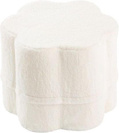 Tiita Floral Pouf Ottoman, Foot Stools Ottoman with Foam Chunk Filling, Puff Foot Rest for Couch, Living Room, Kids Room, Cream