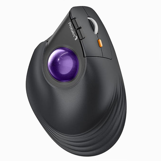ProtoArc Vertical Wireless Trackball Mouse, EM05 NL Bluetooth Ergonomic Rollerball Mouse Rechargeable Computer Laptop Thumb Mice, 3 Device Connection, Compatible with iPad, Mac, Windows, PC-Purple