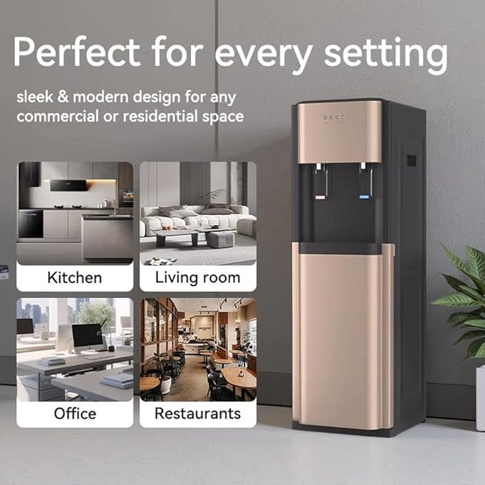 DYRABREST Bottom Loading Water Dispenser 5-Gallon Stainless Steel Water Cooler & Heater, Dual Temperature Floor Standing Electric Water Cooler with Heating and Cooling Functions (Gold)