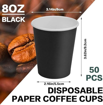 Paper Cups 8 oz 50 Pack Disposable Paper Cups, Paper Coffee Cups, Disposable Cups for Hot or Cold Beverage Drinking for Halloween, Party, Picnic, BBQ, Travel, and Event -Black