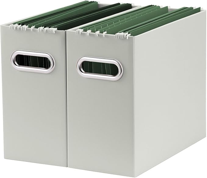 Oterri Cardboard File Organizer Box for Hanging File Folders Letter Size,File Box for Computer Desk,File Cabinet,Working Home,Office,Classroom (Grey, Letter Size - 2 Packs)