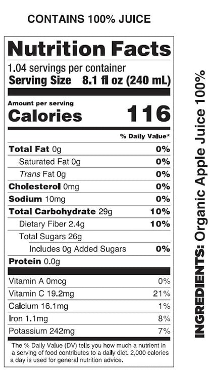 Pomona Organic Apple Juice (Pack of 12), Cold Pressed USDA Organic Juices, Apples And Lemon Juice, No Added Sugar, Not From Concentrate, Vegan, Kosher, Non GMO, Pasteurized, 8.4 Oz Glass Bottles