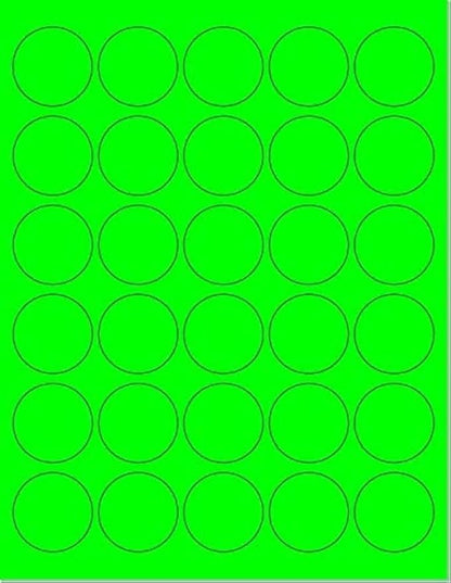 Pack of 100 Sheets, 8-1/2 x 11" Fluorescent Labels for Laser & Inkjet Printer (Green Fluorescent, 1.5" Round 30 per Page, 3000 Labels)