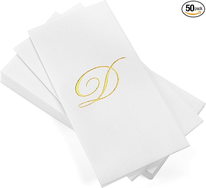AH AMERICAN HOMESTEAD Disposable Hand Towels for Bathroom - Guest Bathroom Essentials -Bathroom Paper Towels for Guests - Monogrammed Disposable Napkins - Wedding Napkins in Paper Towel Tray (Gold, D)