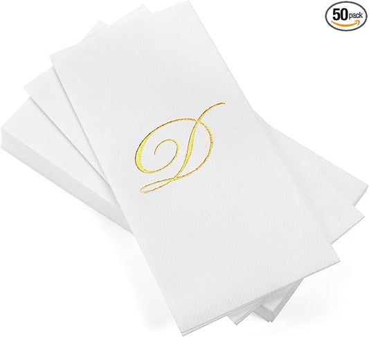 AH AMERICAN HOMESTEAD Disposable Hand Towels for Bathroom - Guest Bathroom Essentials -Bathroom Paper Towels for Guests - Monogrammed Disposable Napkins - Wedding Napkins in Paper Towel Tray (Gold, D)