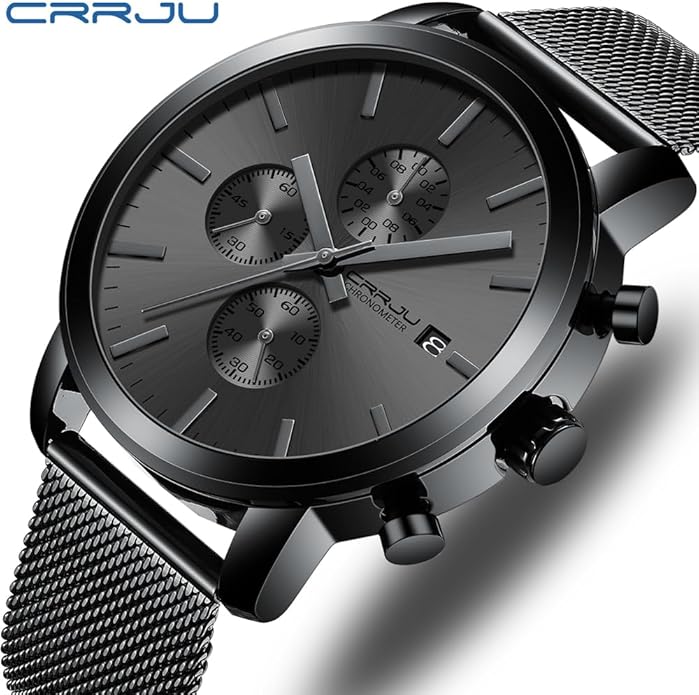 CRRJU Mens Stylish Casual Quartz Watches for Men Luxury Waterproof Calendar Chronograph Japan Movement Wristwatches