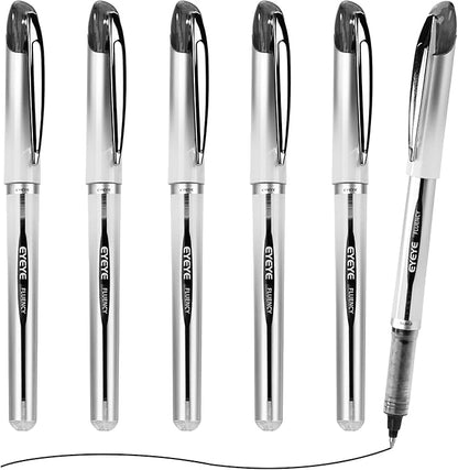 EYEYE 0.7mm Rollerball Pens Fine Point, 6 Pack of Pen Black Roller Ball Medium Point Quick Dry, Liquid Ink Pen Fine Point Smooth Writing Pens for Journaling, Note Taking, Office, School Supplies