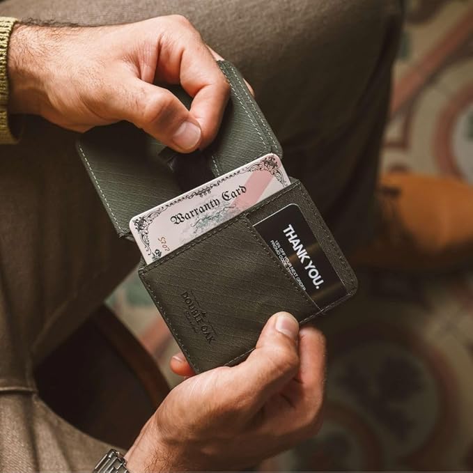 CLOUD Wallet Slim Minimalist — Magnetic Closure, Lightweight Design, Quick Access Pull Tab - Top Grain Leather Front Pocket Wallet (Ripstop Moss)