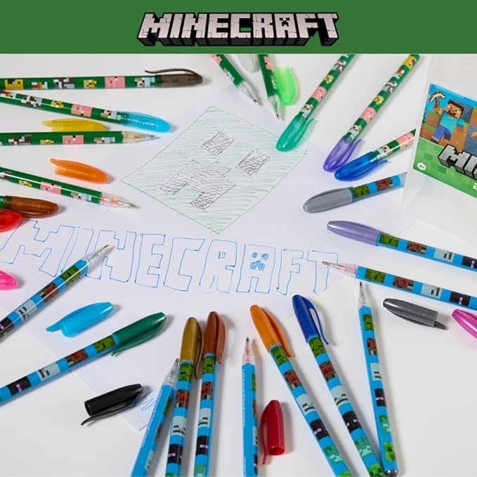 Innovative Designs Minecraft Gel Pens Set for Kids, 24 Pack with Glitter Gel Pens, Cute Pens for Boys and Girls