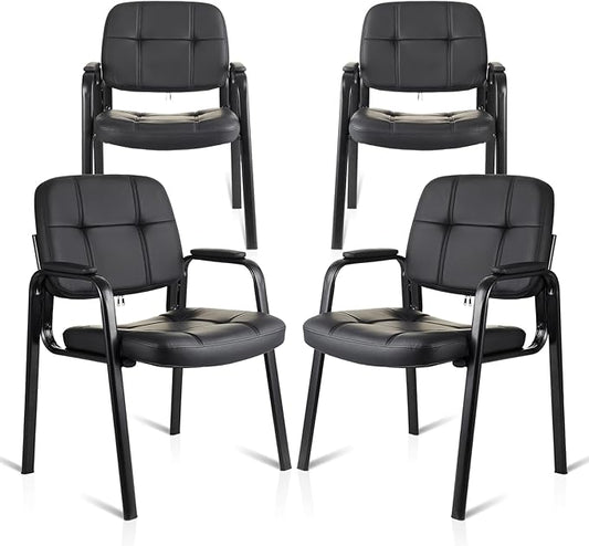 CLATINA Waiting Room Guest Chair with Bonded Leather Padded Arm Rest for Office Reception and Conference Desk Black 4 Pack